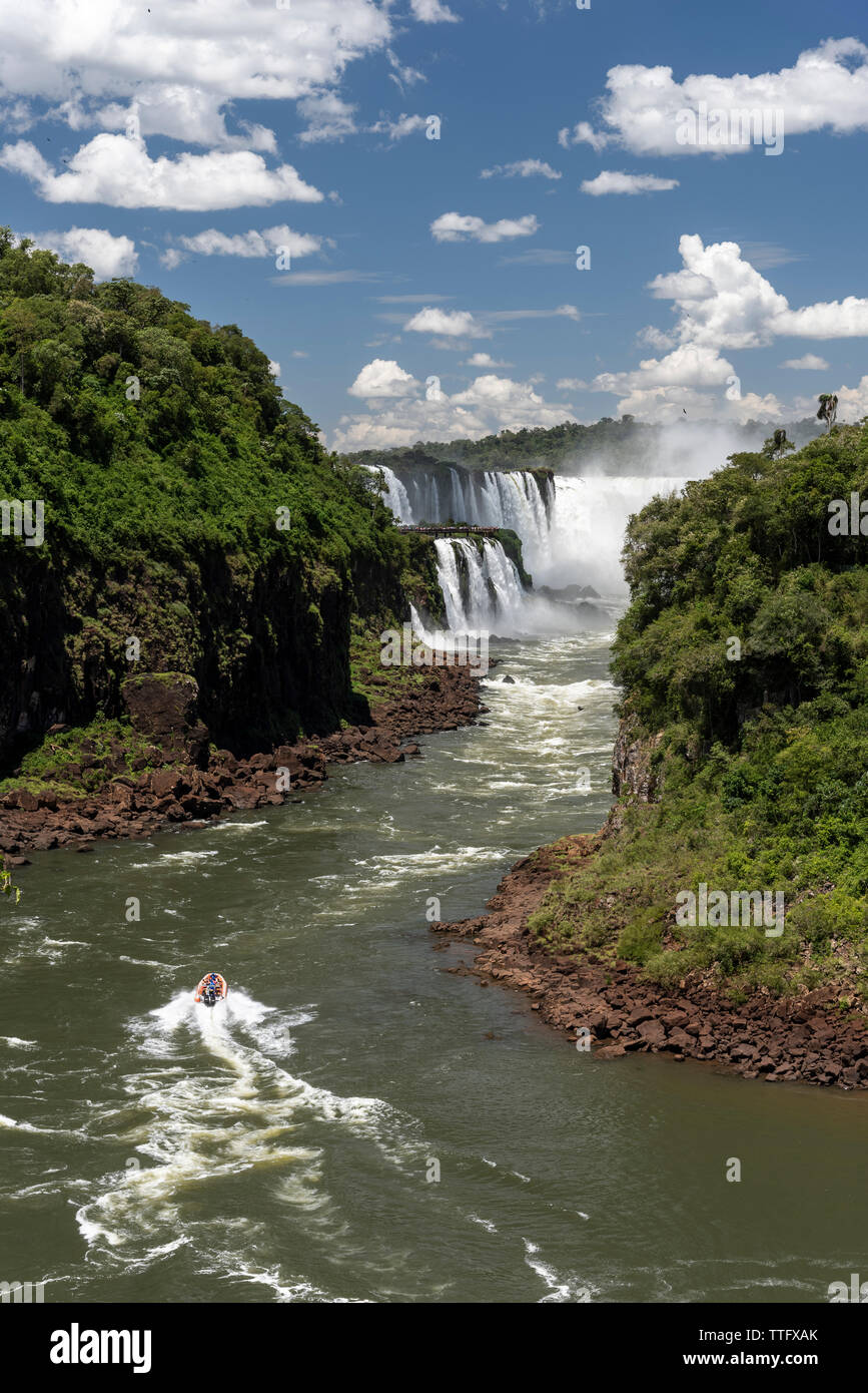 Beautiful landscape of big waterfall set on green atlantic rainforest Stock Photo