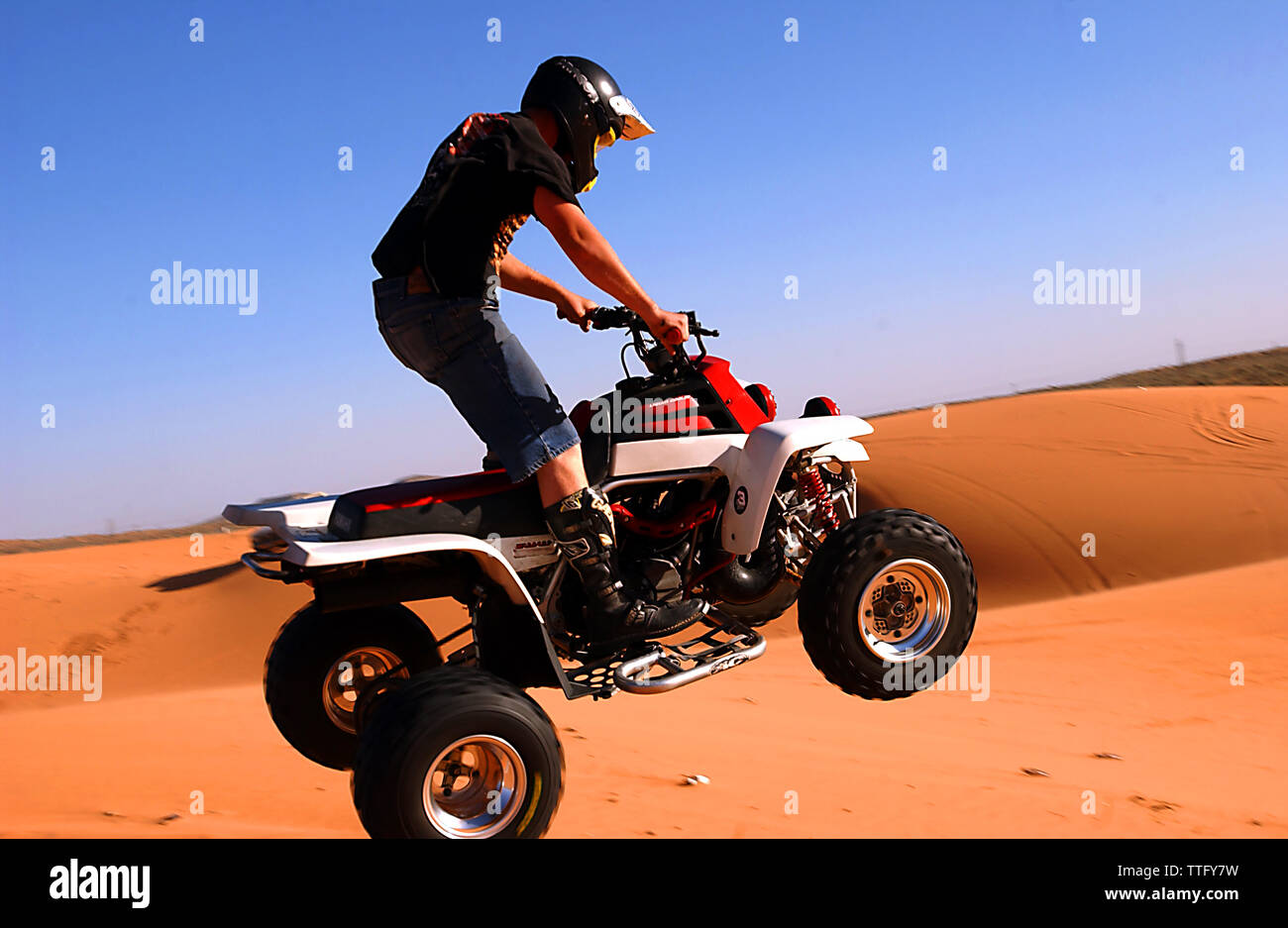 Atv‰Ûªer fly through the air Red Sands near El Paso Texas Stock Photo