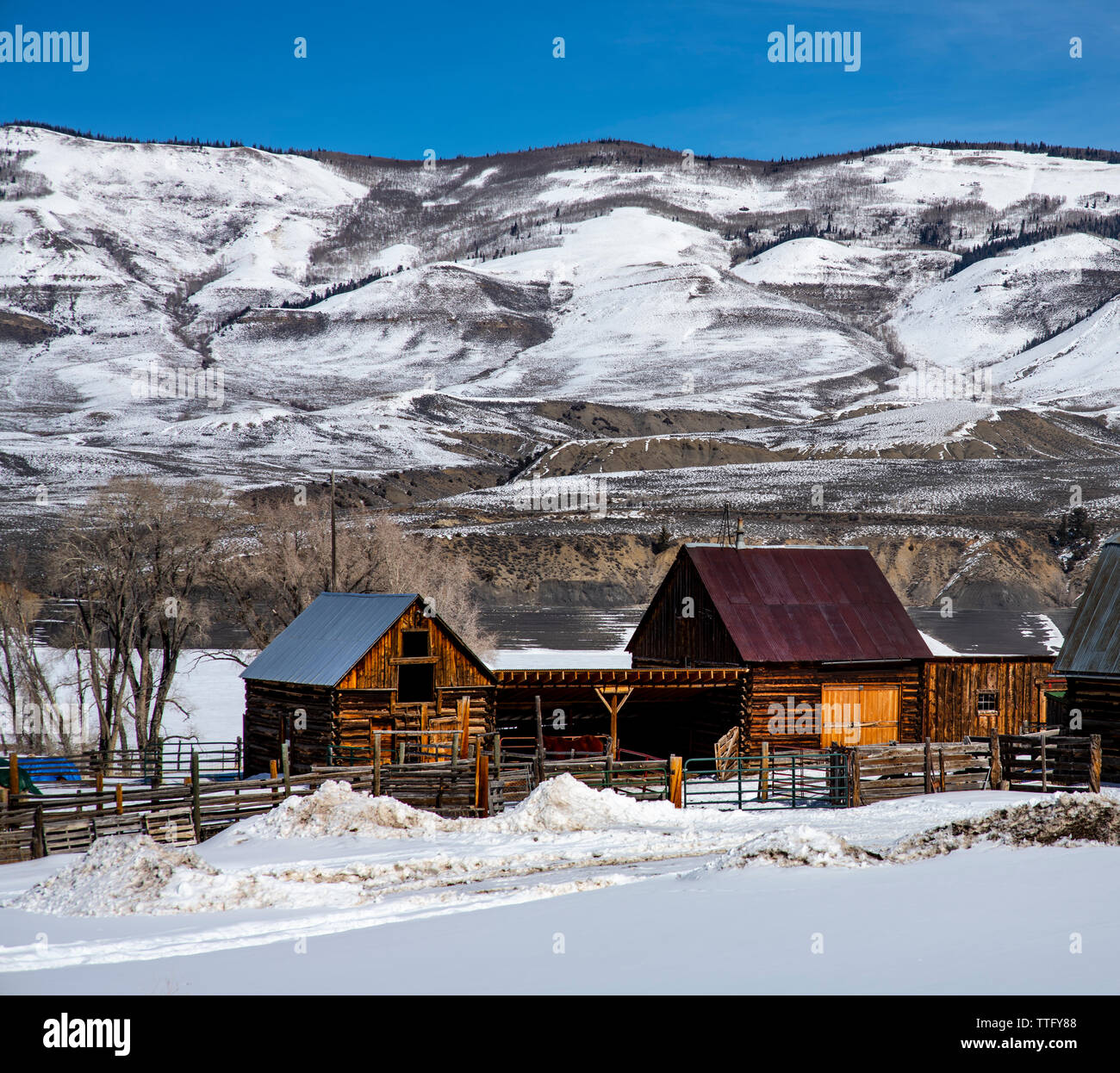 Historic ranch buildings near Heeney, Colorado. Stock Photo