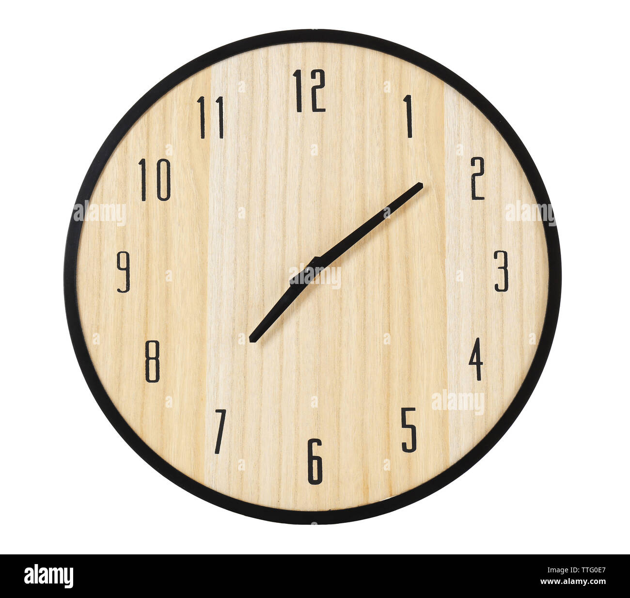 Round wooden wall clock, isolated on white Stock Photo Alamy