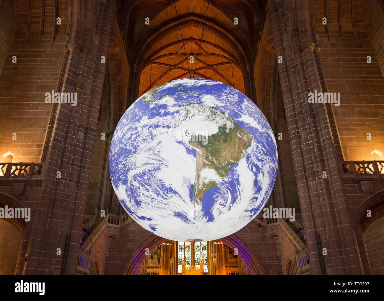 Gaia, Liverpool Cathedral, Liverpool, England, UK, planet Earth art installation by Luke Jerram Stock Photo