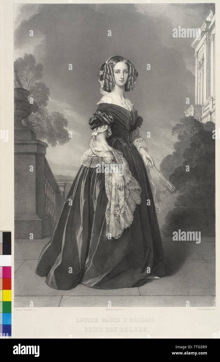 Louisa, princess of France, lithograph by Henri Grevedon based on a painting by Franz Xavier Winterhalter, Additional-Rights-Clearance-Info-Not-Available Stock Photo