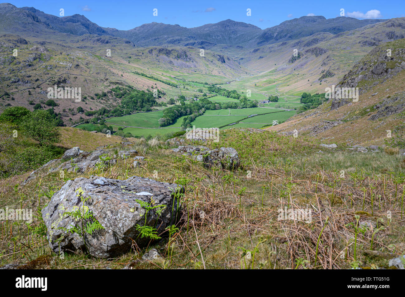 Eskdale, looking towards Hardknott Pass and Brotherikeld, Lake District ...