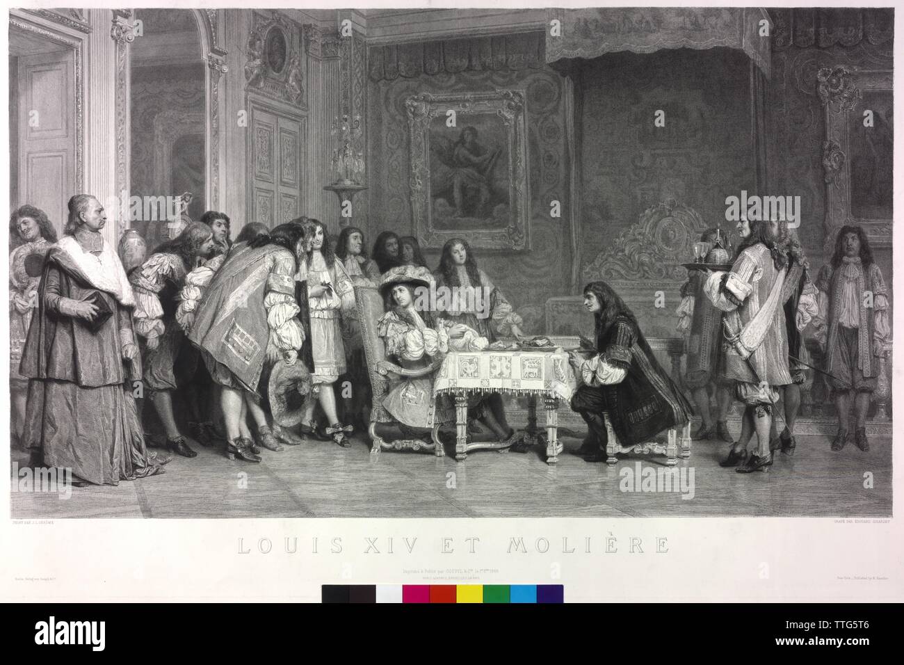 Antique Illustration Moliere At Breakfast With Louis Xiv Stock