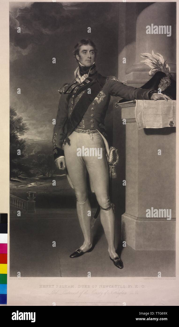 Pelham-Clinton, 4th Duke of Newcastle-under-Lyne, Henry Pelham Fiennes, mezzotint by Charles gymnast based on a painting by Sir Thomas Lawrence, Additional-Rights-Clearance-Info-Not-Available Stock Photo