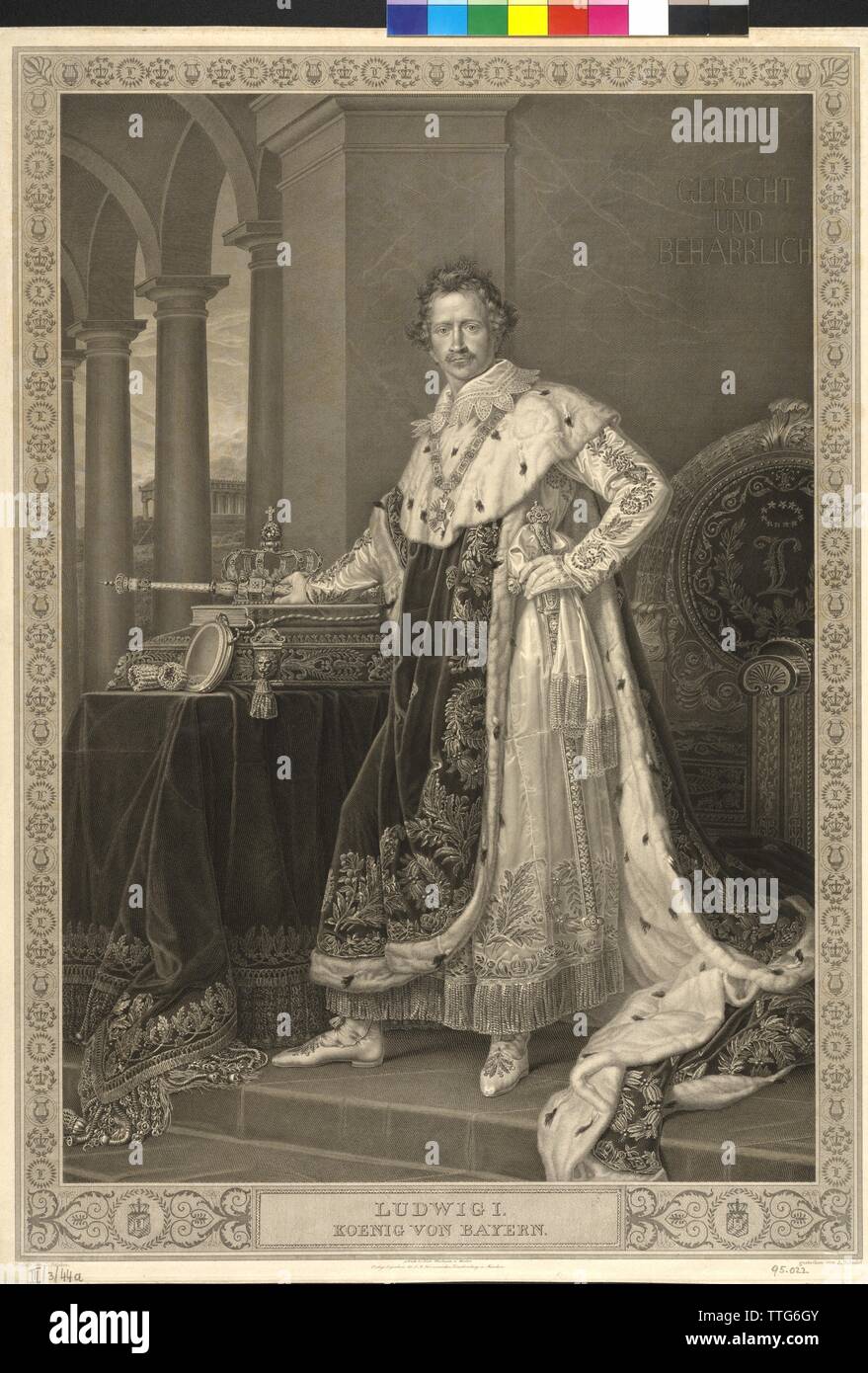 Louis I King of Bavaria, copper engraving / etching by Albert Reindel based on a painting by Joseph Karl Stieler, Additional-Rights-Clearance-Info-Not-Available Stock Photo