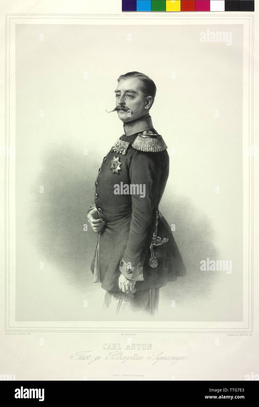 Carl Anton Prince of House of Hohenzollern Sigmaringen, lithograph by Alphonse Leon Noël based on a painting by Richard Lauchert. China, Additional-Rights-Clearance-Info-Not-Available Stock Photo