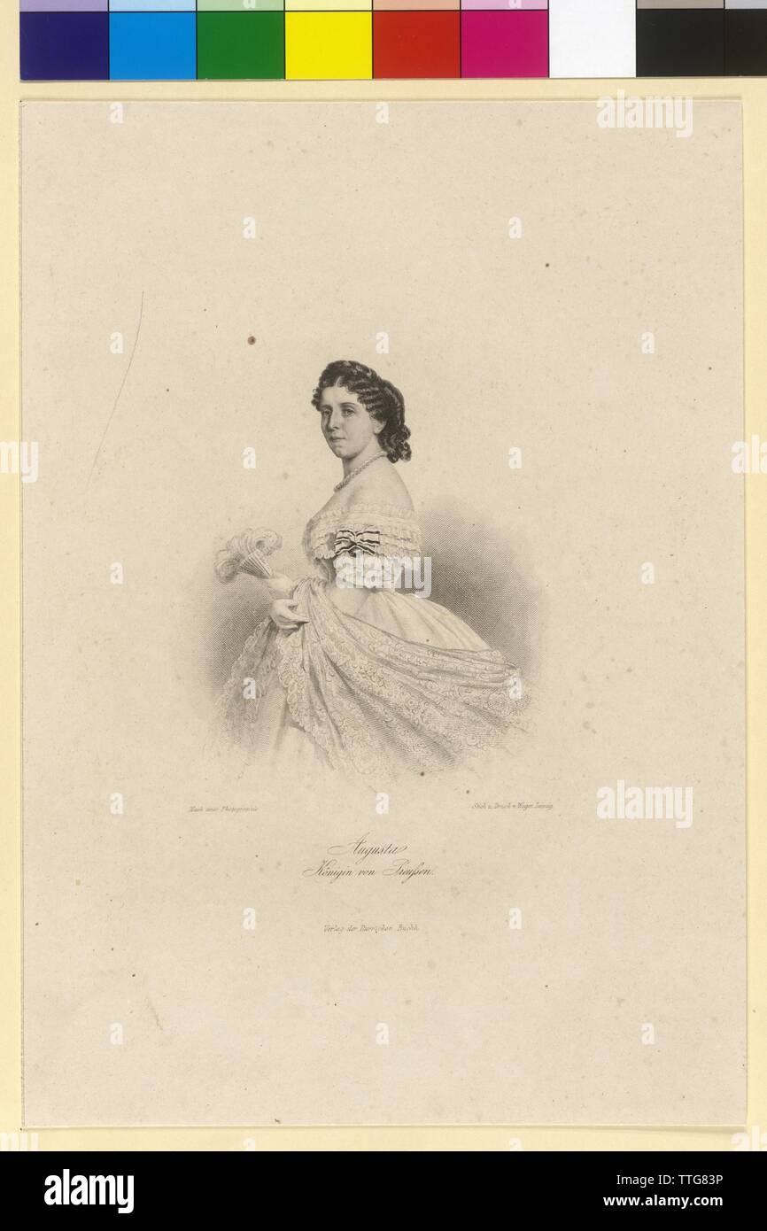 Augusta, princess of Saxe-Weimar Eisenach, stipple engraving and etching by August way based on a photographic art, Additional-Rights-Clearance-Info-Not-Available Stock Photo