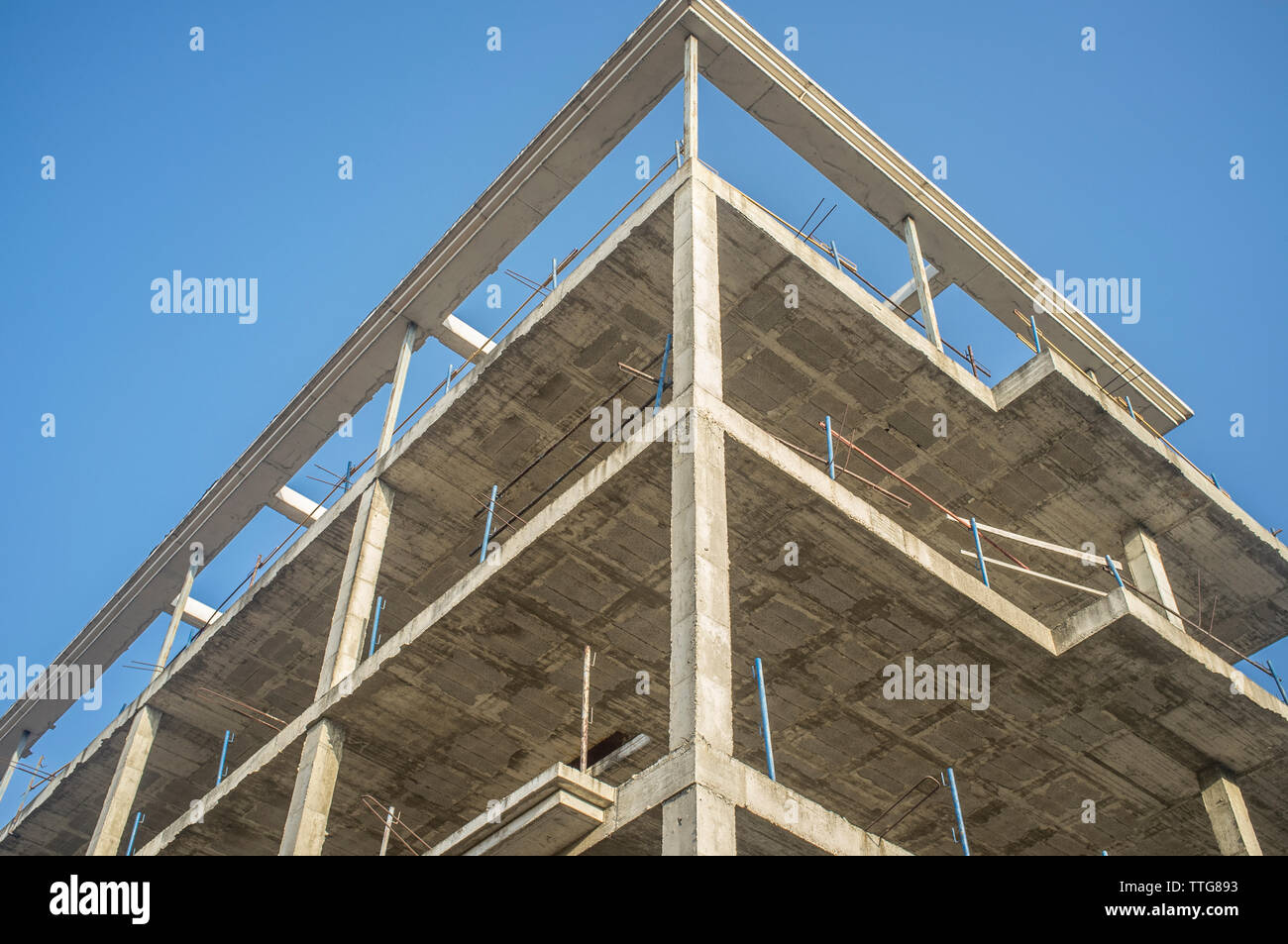 Construction site of a new apartment building. Concre structure on cor Stock Photo
