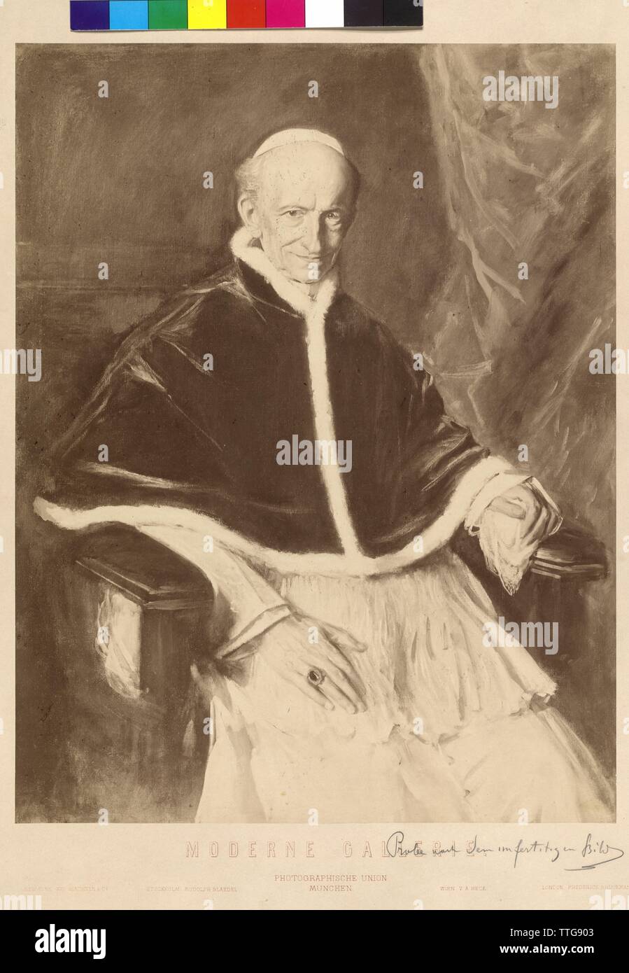 Leo XIII, pope, painting by Franz von Lenbach, portrayed in a photographic, Additional-Rights-Clearance-Info-Not-Available Stock Photo