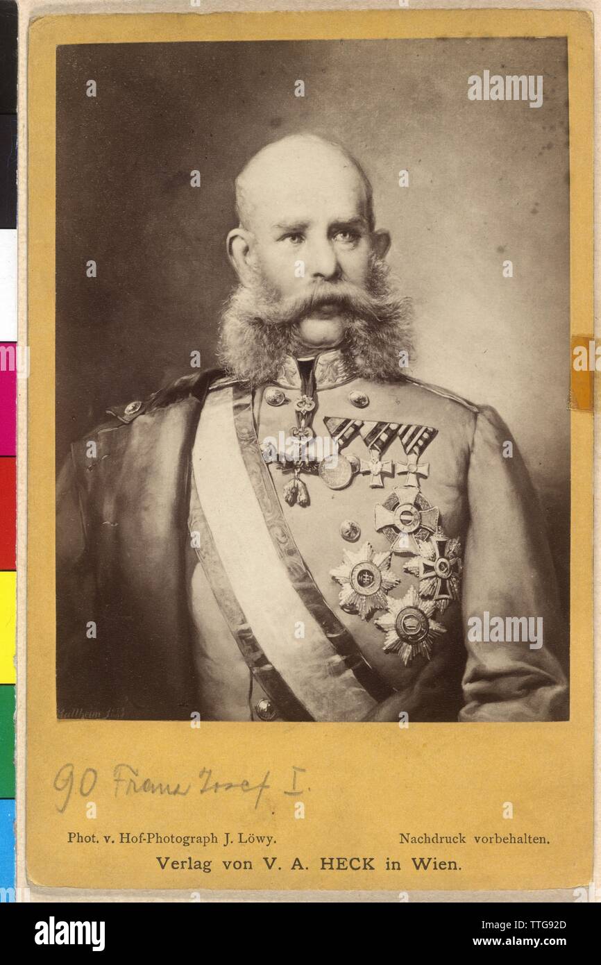 Franz Joseph I, Emperor of Austria, picture in full dress uniform of an Imperial and Royal field marshal in German adjustment. photo reproduction by J. Loewy based on painting by H. Ballheim (1885), Additional-Rights-Clearance-Info-Not-Available Stock Photo