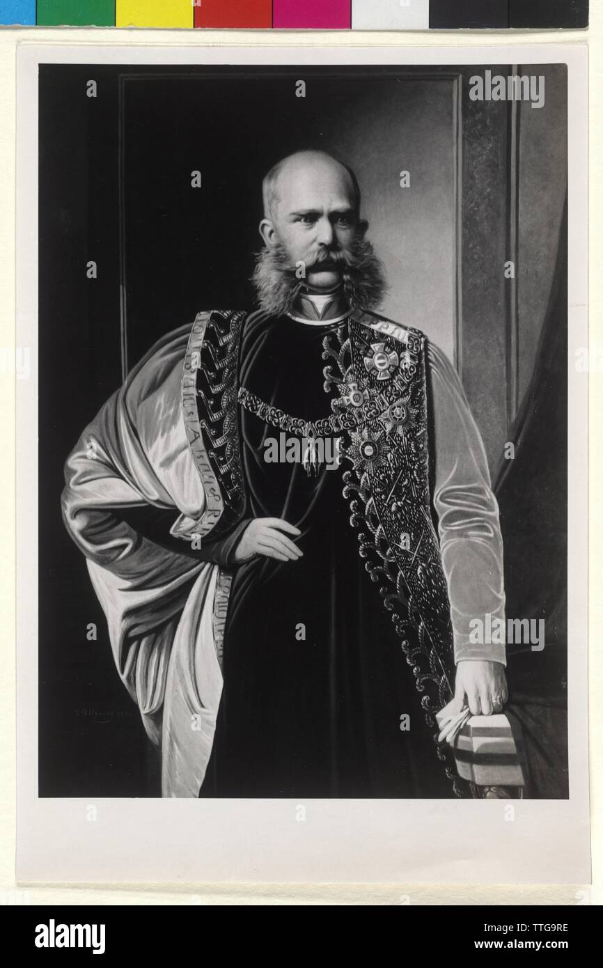 Franz Joseph I, Emperor of Austria, picture in the ceremonial coat of the grandmaster of the Order (Toison-Ornat) The Golden Fleece. reproduction based on a painting, Additional-Rights-Clearance-Info-Not-Available Stock Photo