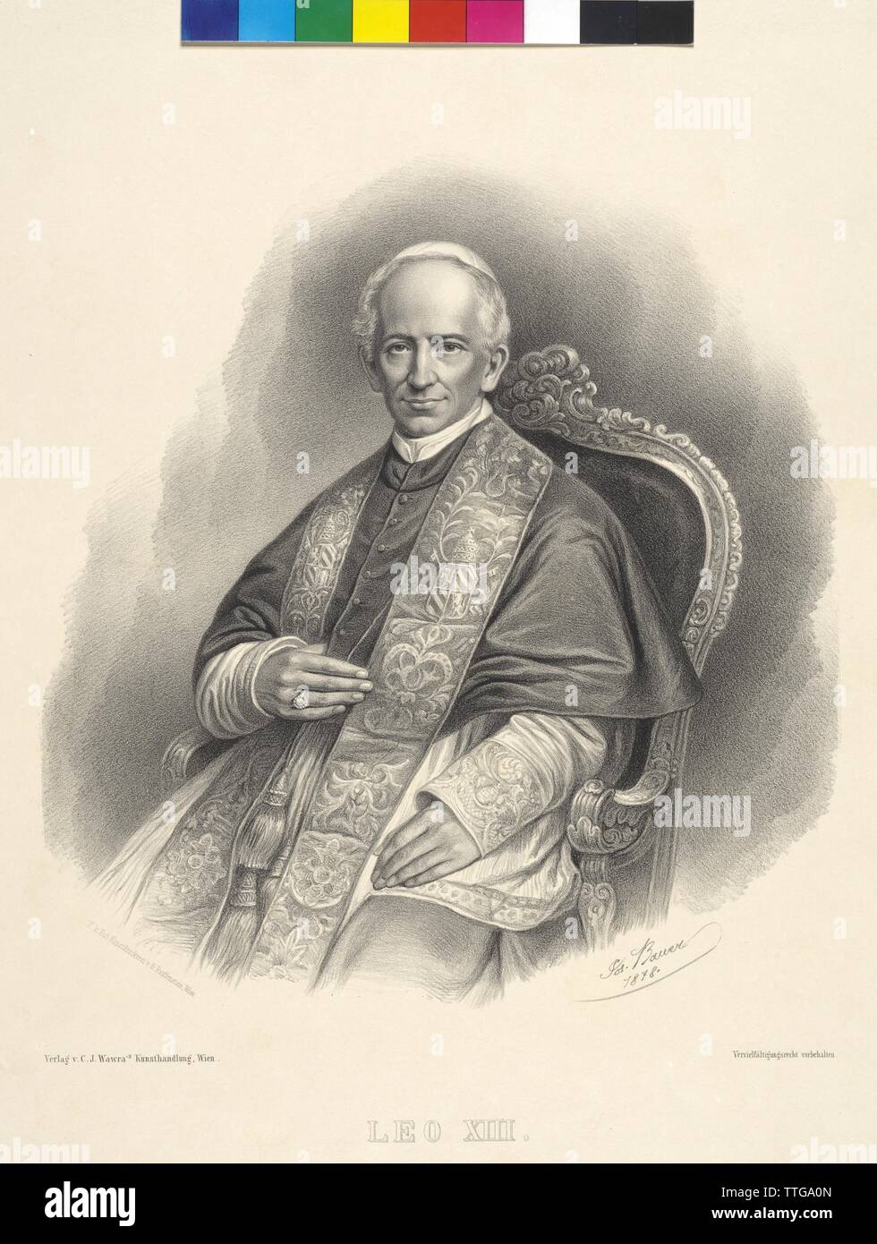 Leo XIII, lithograph by Joseph Anton Bauer, Additional-Rights-Clearance-Info-Not-Available Stock Photo