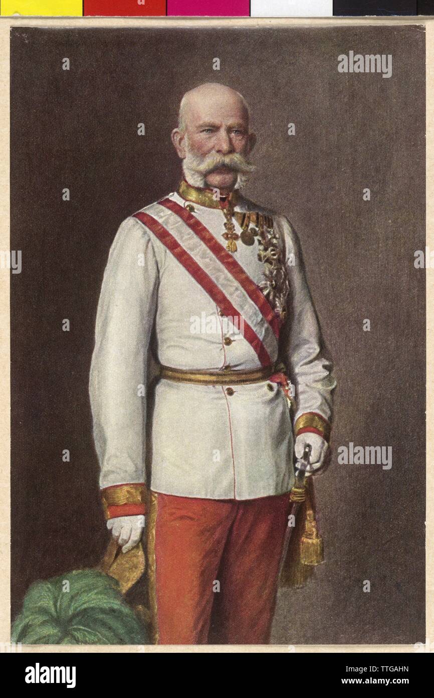 Franz Joseph I, Emperor of Austria, picture in full dress uniform of an Imperial and Royal field marshal in German adjustment and general's hat. reproduction based on a painting, Additional-Rights-Clearance-Info-Not-Available Stock Photo