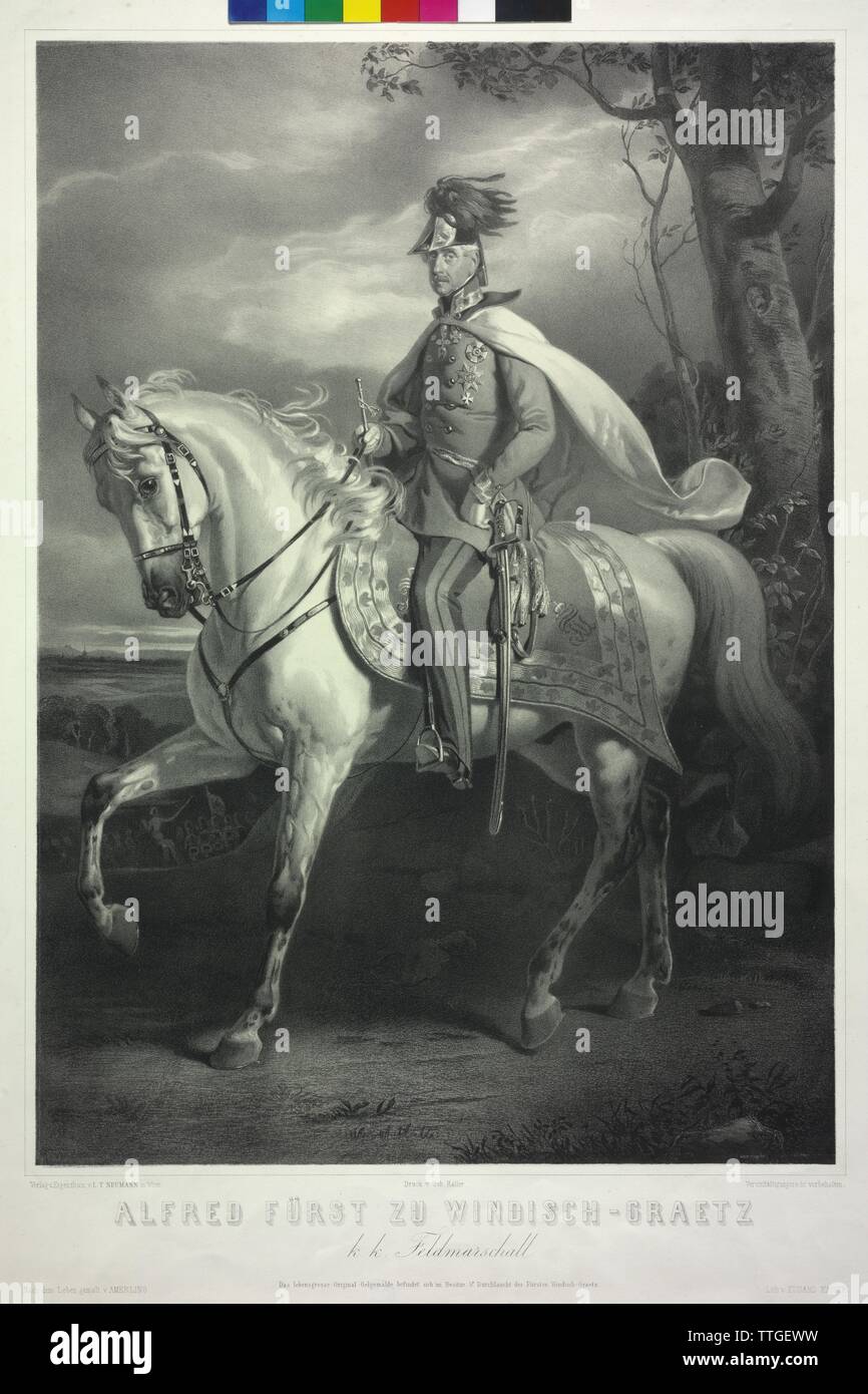 Alfred Prince of Windisch-Graetz Imperial and Royal field marshal, equestrian image, lithograph by Eduard Emperor based on a painting by Friedrich von Amerling, Additional-Rights-Clearance-Info-Not-Available Stock Photo