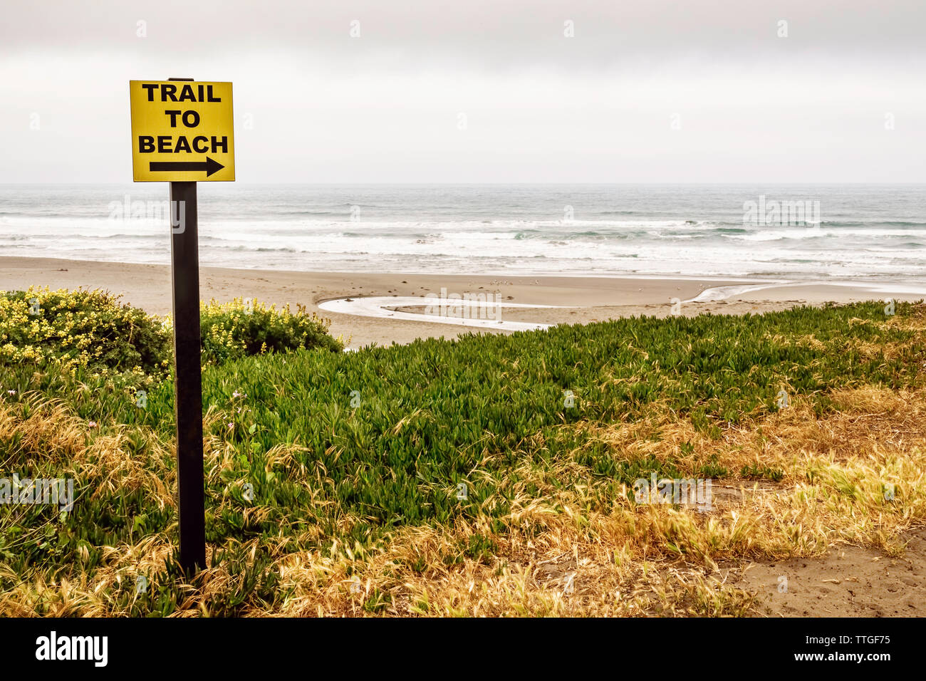 Trail sign near beach in Sonoma Coast State Park, northern California Stock Photo