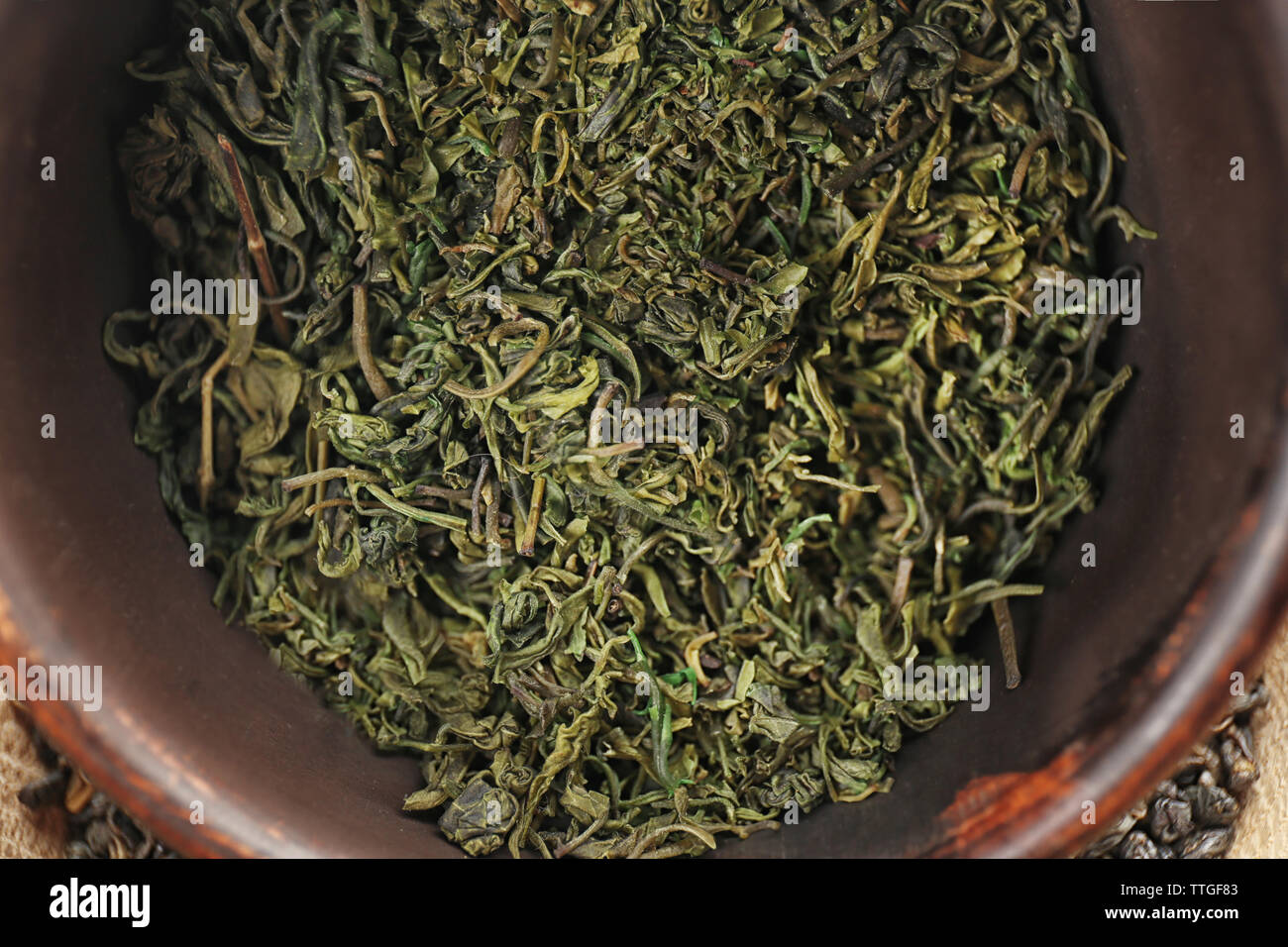 Kuding Pot with kuding tea tea top view, closeup Stock Photo - Alamy