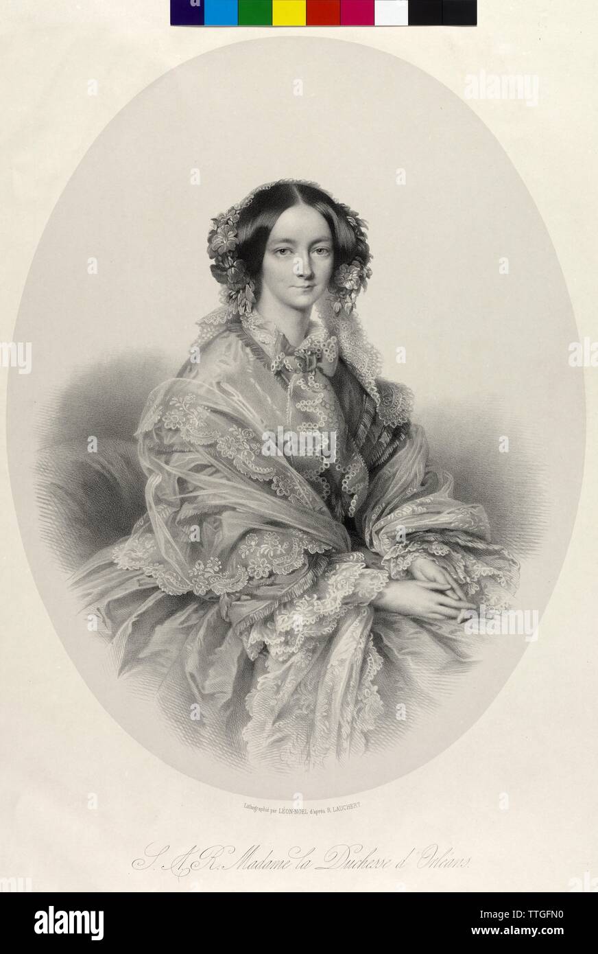 Helen, Duchess of Mecklenburg-Schwerin, lithograph by Alphonse Leon Noël based on an draft by Richard Lauchert, Additional-Rights-Clearance-Info-Not-Available Stock Photo
