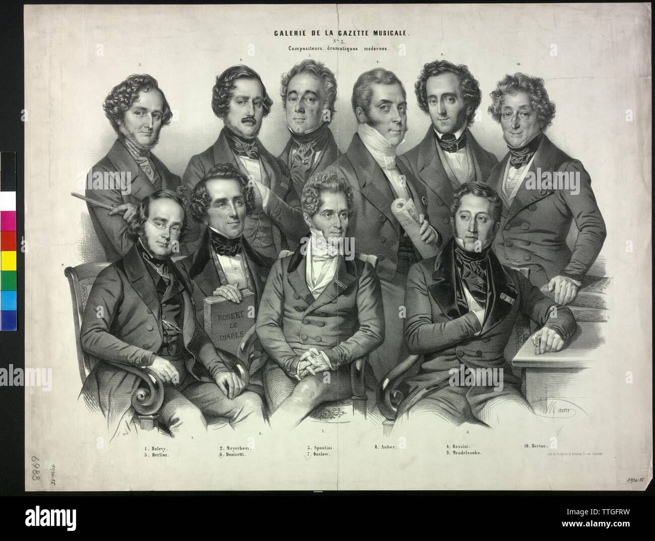 famous composers, group picture, lithograph by Antoine Maurin, Additional-Rights-Clearance-Info-Not-Available Stock Photo