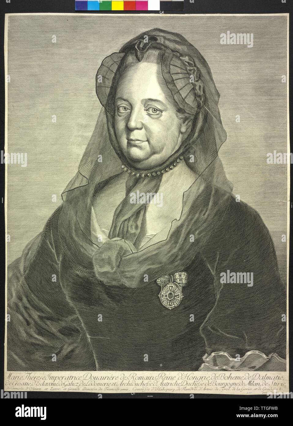 Maria Theresa, Holy Roman Empress, widow image. engraving by Johann Christoph von Reinsperger, Additional-Rights-Clearance-Info-Not-Available Stock Photo