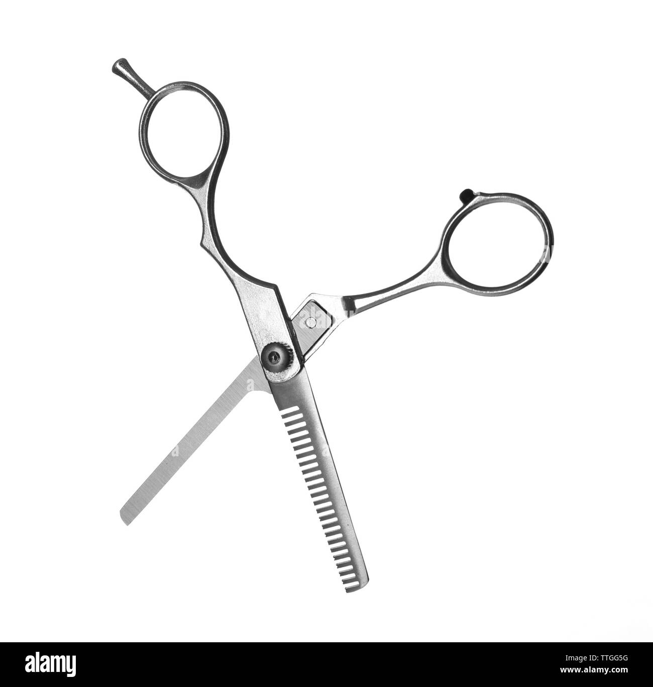 Professional metal scissors in open position isolated on white Stock Photo  - Alamy