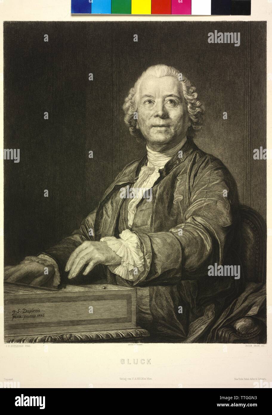Gluck, etching by Jakob Groh based on a painting by Joseph Siffred Duplessis, Additional-Rights-Clearance-Info-Not-Available Stock Photo