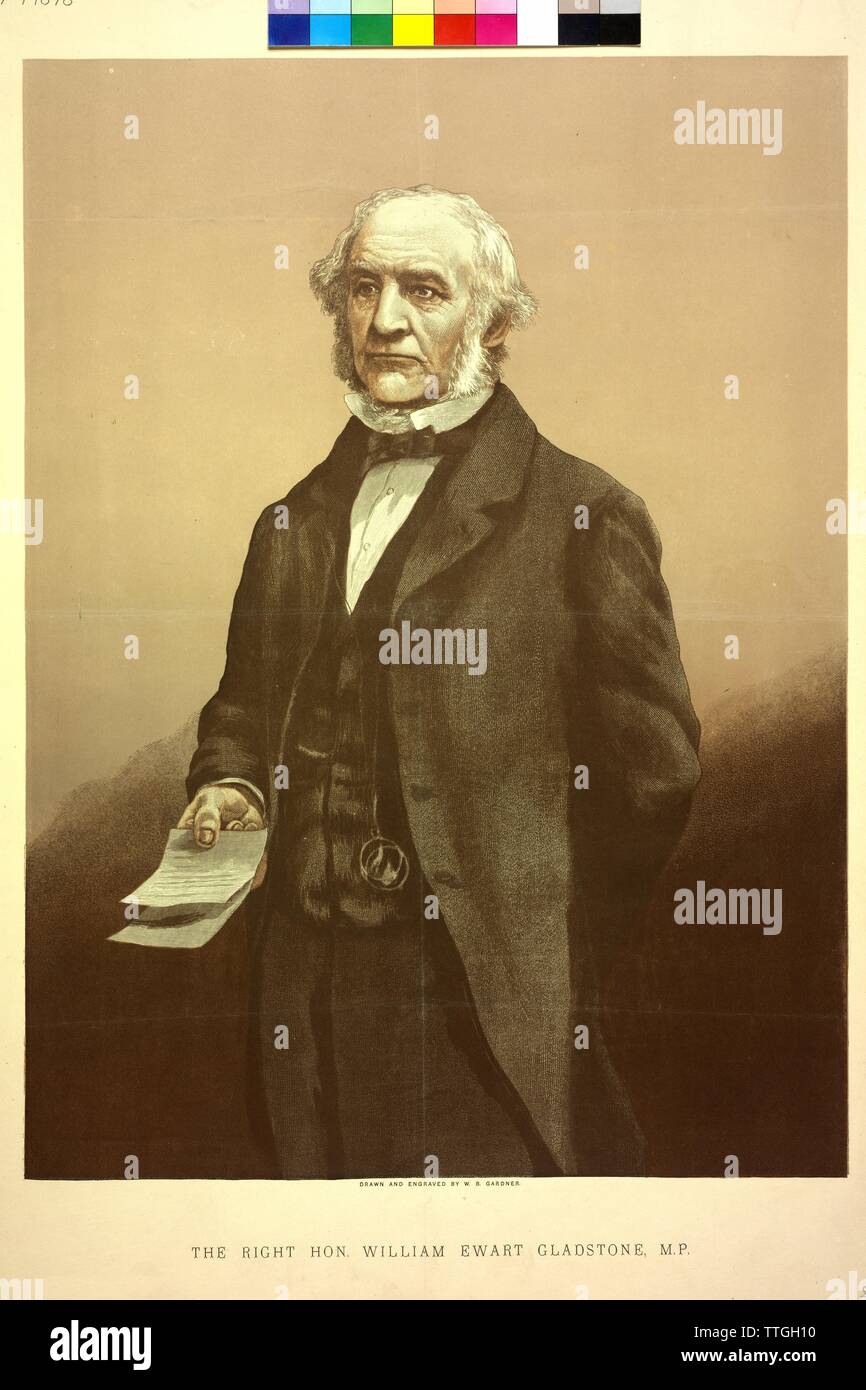 Gladstone, William, wood engraving based on own drawing by William Biscombe Gardner (two-Color printing), Additional-Rights-Clearance-Info-Not-Available Stock Photo