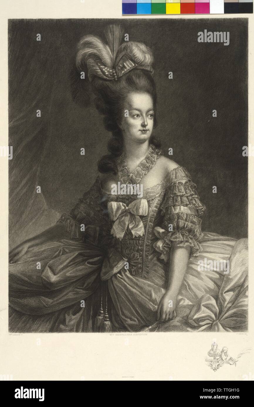 Marie Christine, archduchess of Austria, etching (Remarque print) by Jakob Groh based on a painting by Elisabeth Vigee-Lebrun, Additional-Rights-Clearance-Info-Not-Available Stock Photo