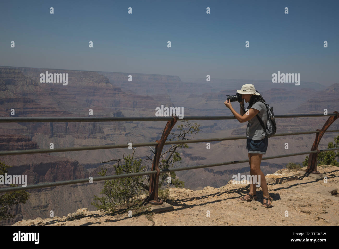 Woman taking pictures of the Grand Canyon Stock Photo