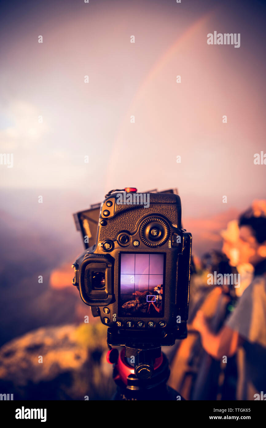Camera shooting the Rainbow over Grand Canyon Stock Photo - Alamy