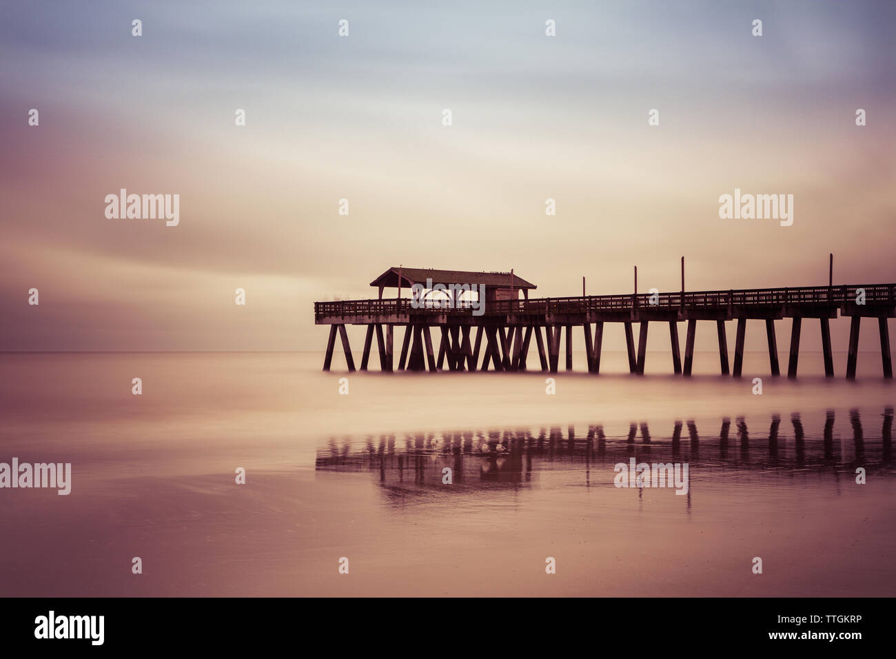 Fishing wooden pier at Folly Beach. Folly Beach Island, Charleston