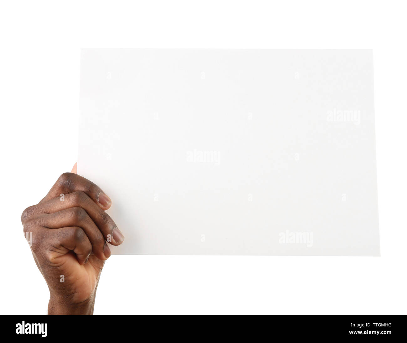 Hand Rested On Paper Male hands holding sheet of paper isolated on white Stock Photo - Alamy