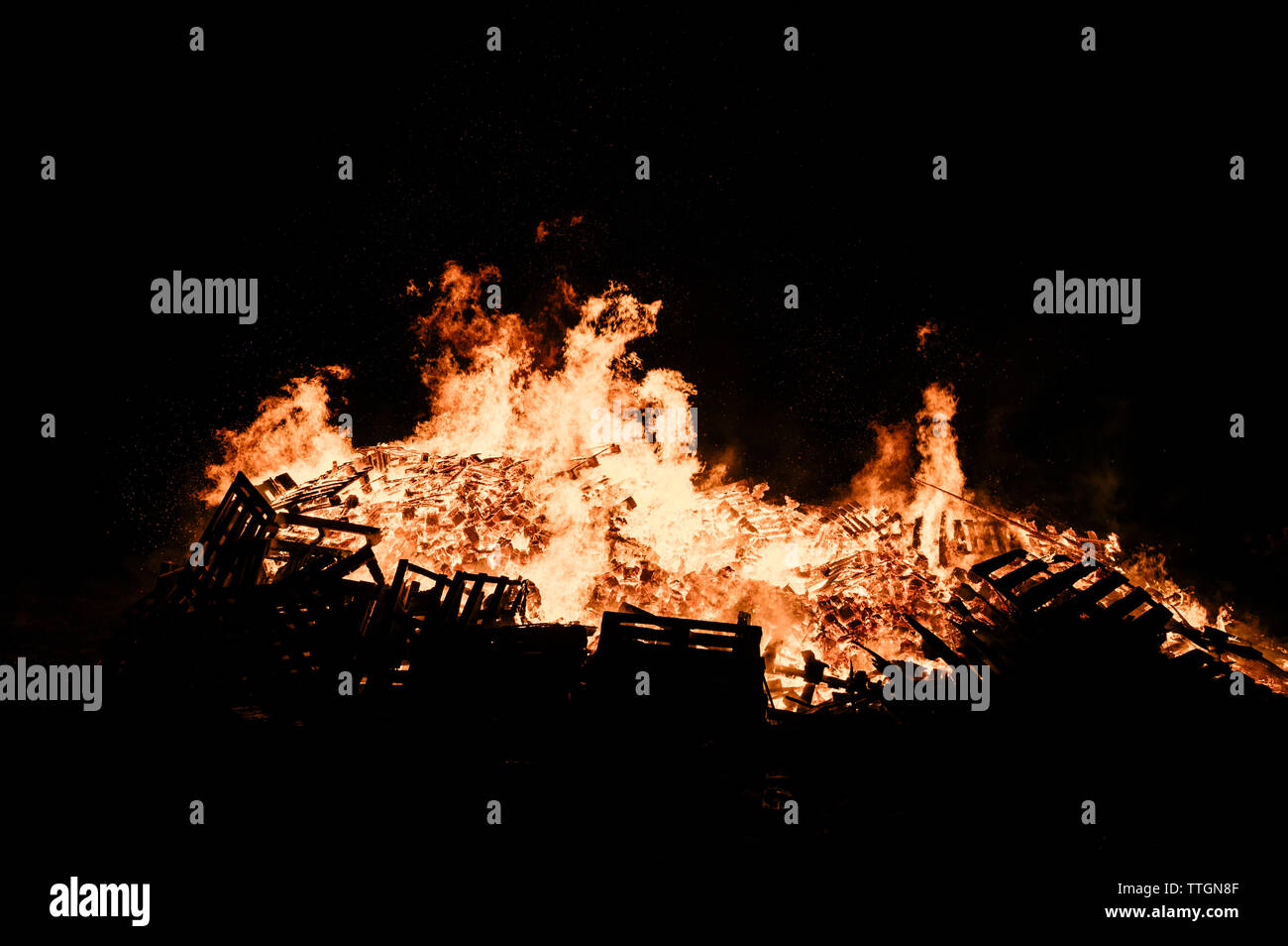 Big fire between darkness Stock Photo