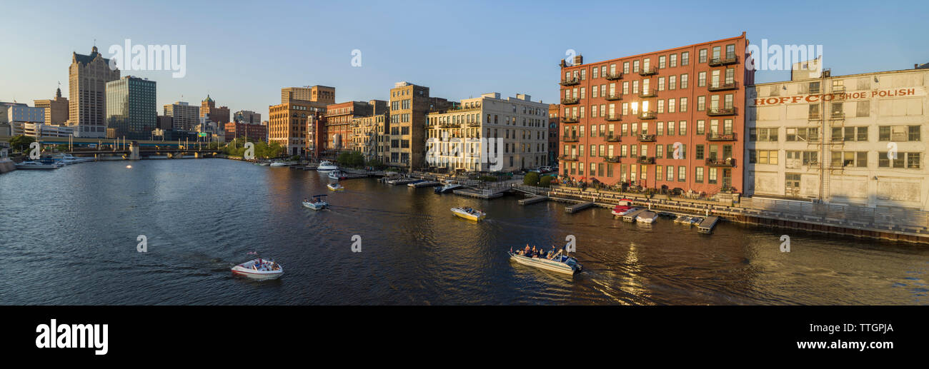 Historic Old Third Ward, Milwaukee River, Milwaukee, Wisconsin Stock