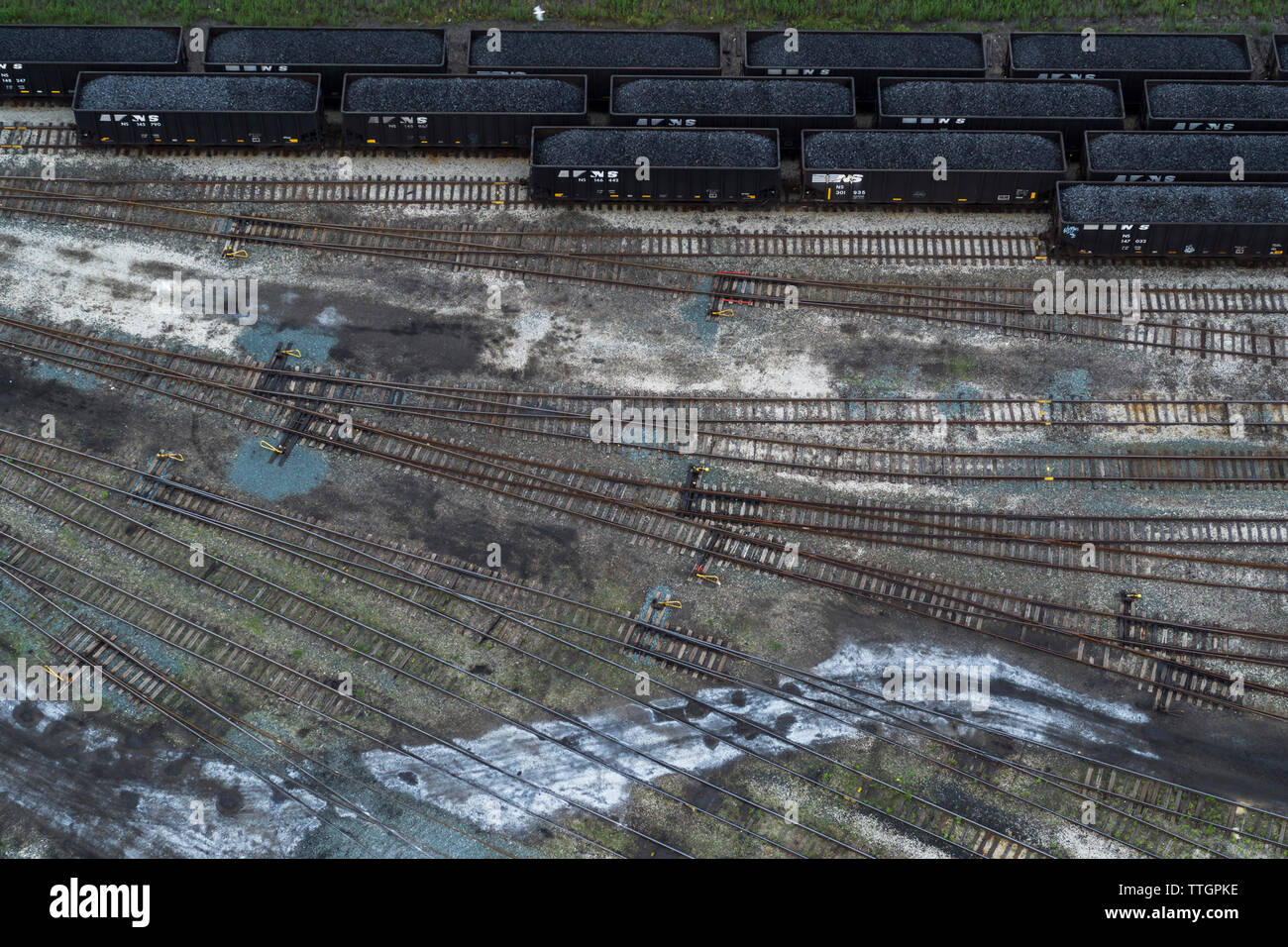 Coal Cars, Railroad Tracks, Zug Island, Detroit, Michigan Stock Photo