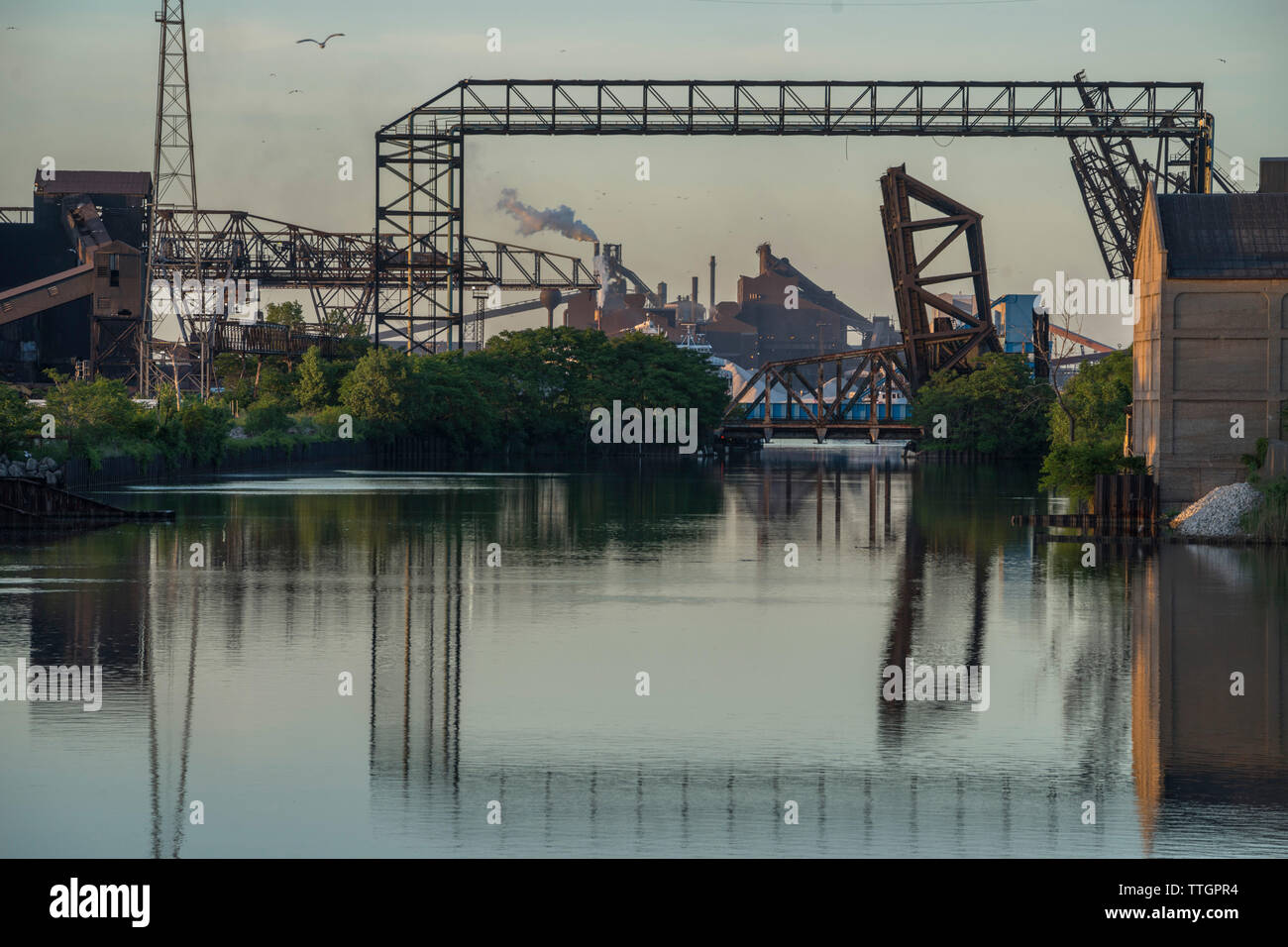 Steel Mill, Grand Calumet River, East Chicago, Indiana Stock Photo