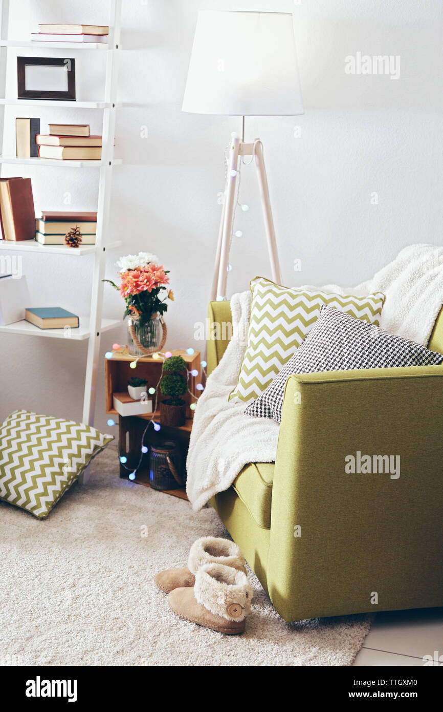 Interior of living room with armchair Stock Photo - Alamy