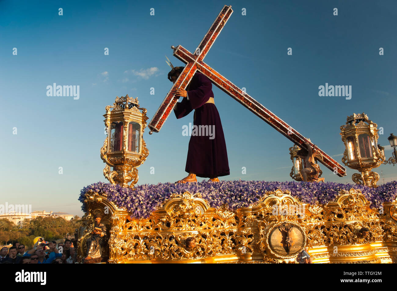 Holy Week. Brotherhood of La O (Jesus Nazareno carrying the cross). Seville. Region of Andalusia. Spain. Europe Stock Photo