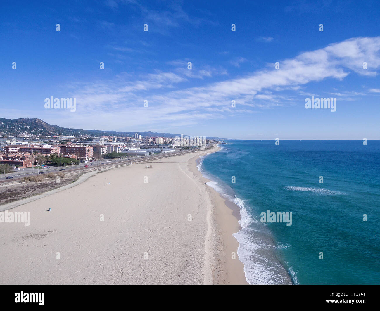 Aerial view of waves on a beach Stock Photo