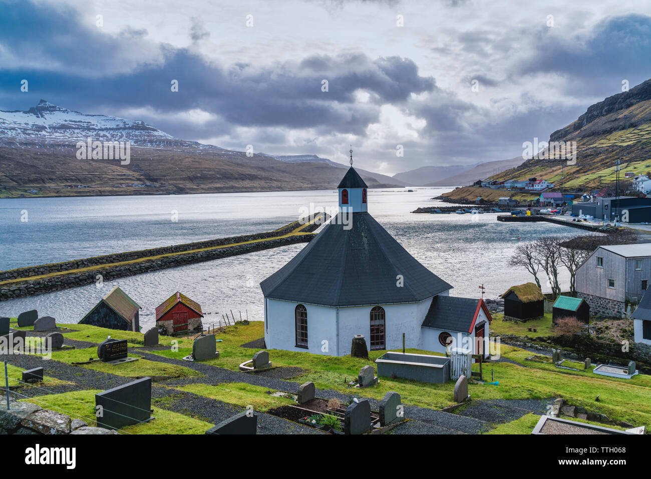 Church of Haldarsvik, Streymoy island, Faroe Islands Stock Photo