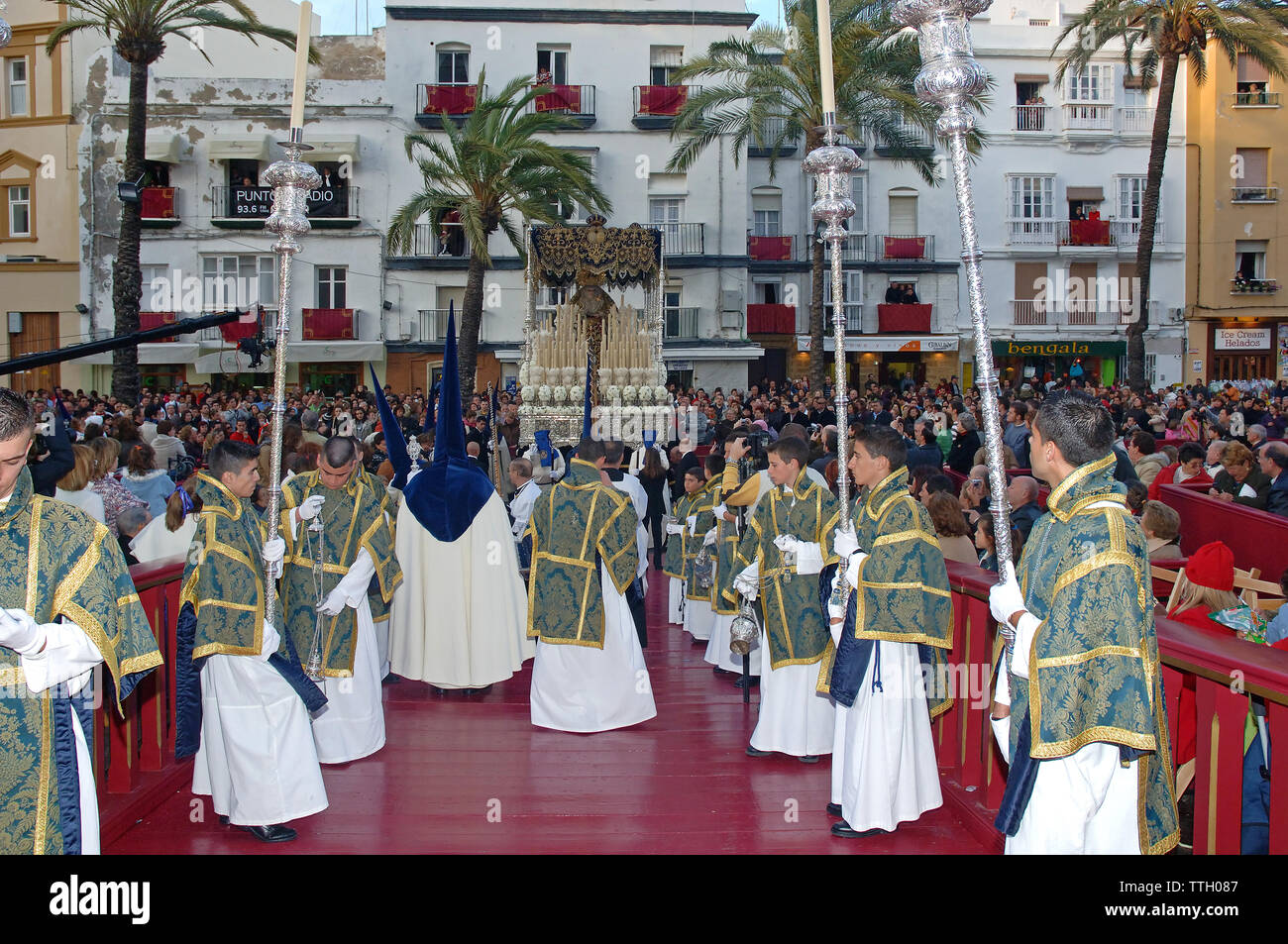 Holy Week. Brotherhood of La Palma. Procession entering the cathedral. Cadiz. Region of Andalusia. Spain. Europe Stock Photo