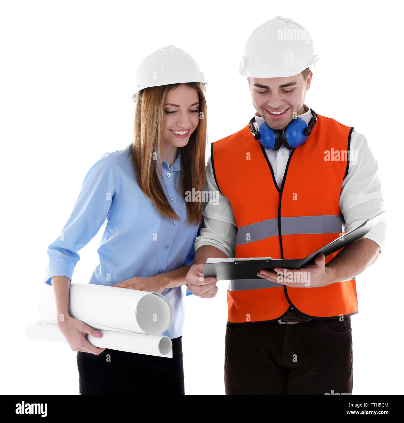 Two architects at work isolated on white Stock Photo - Alamy