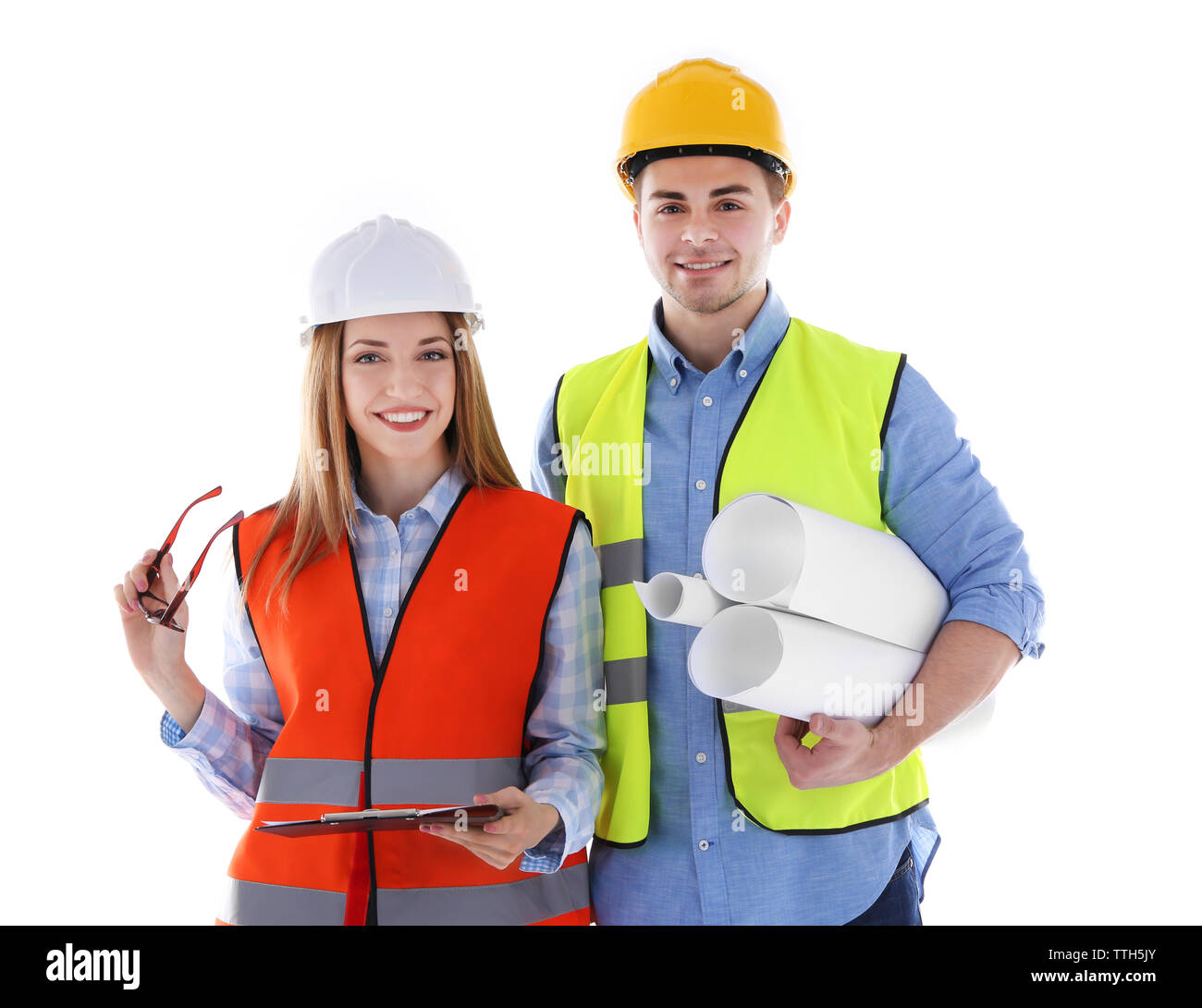 Two architects at work isolated on white Stock Photo