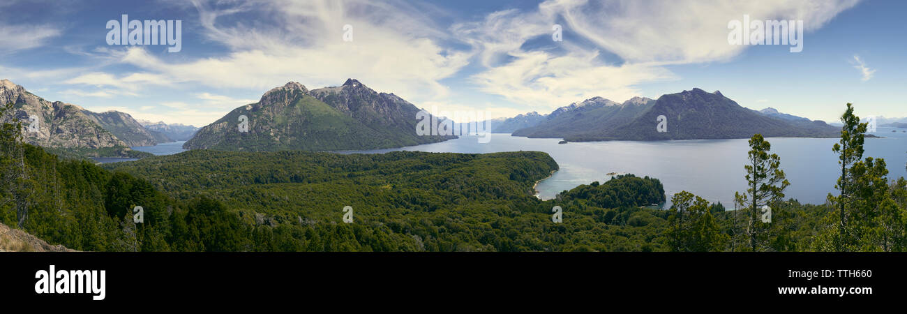 Epic landscape, panorama of mountains and lake in Patagonia, Argentina. Stock Photo