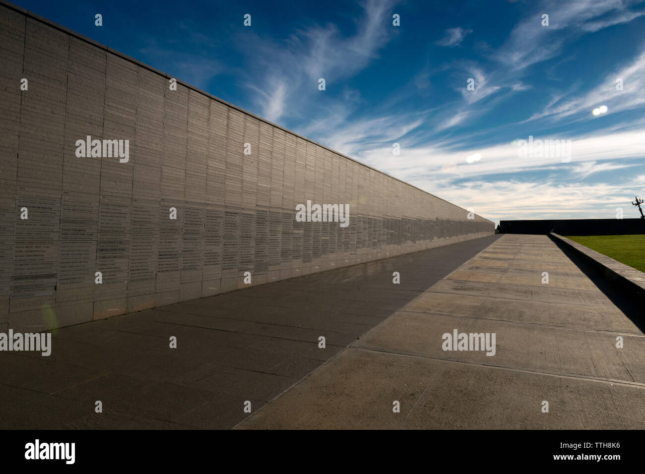 Wall that remembers the names of the victims of state violence, in the Memory Park in Buenos Aires, Argentina Stock Photo