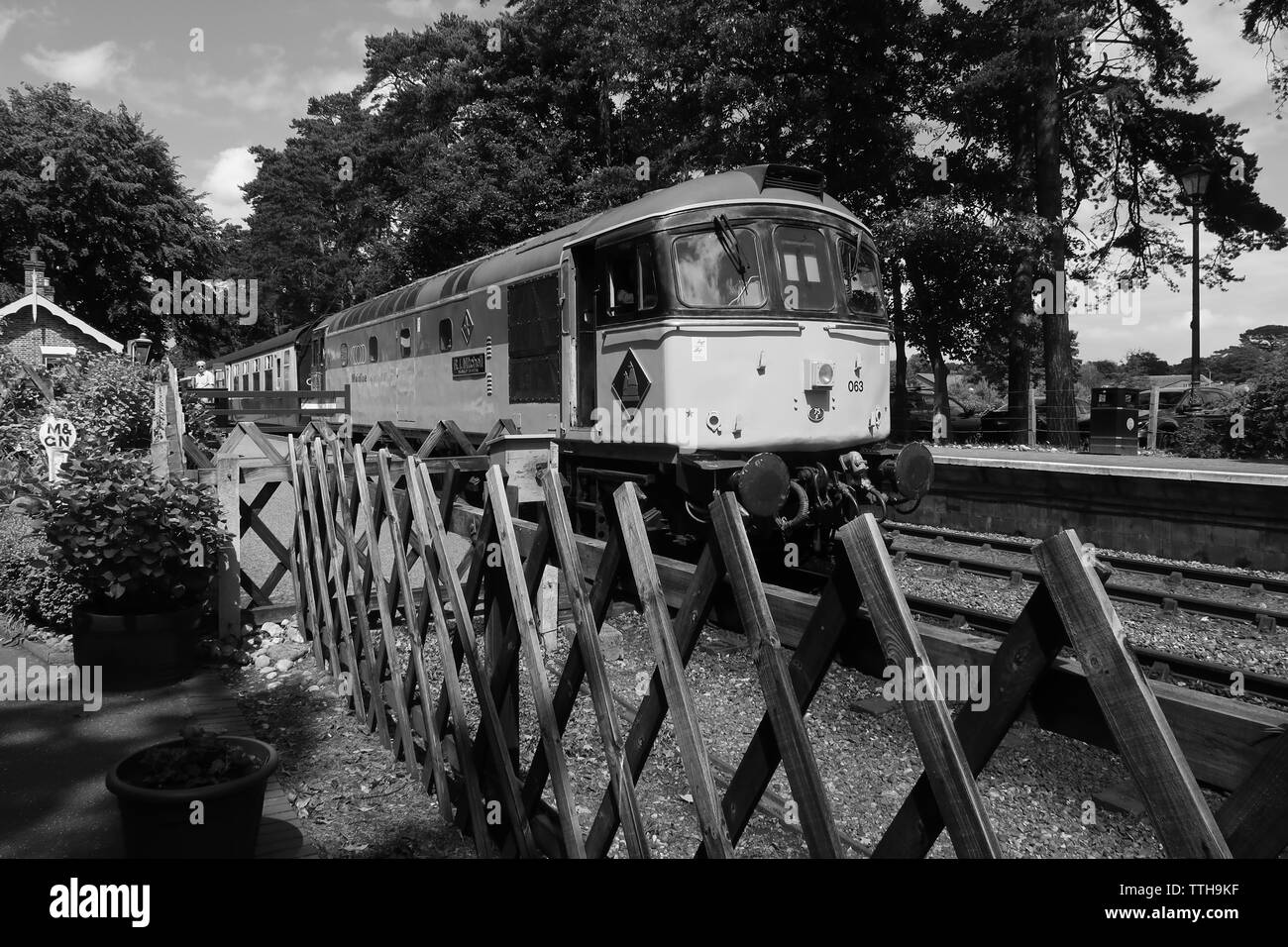 Class 33 Diesel locomotive at Holt Station. Stock Photo