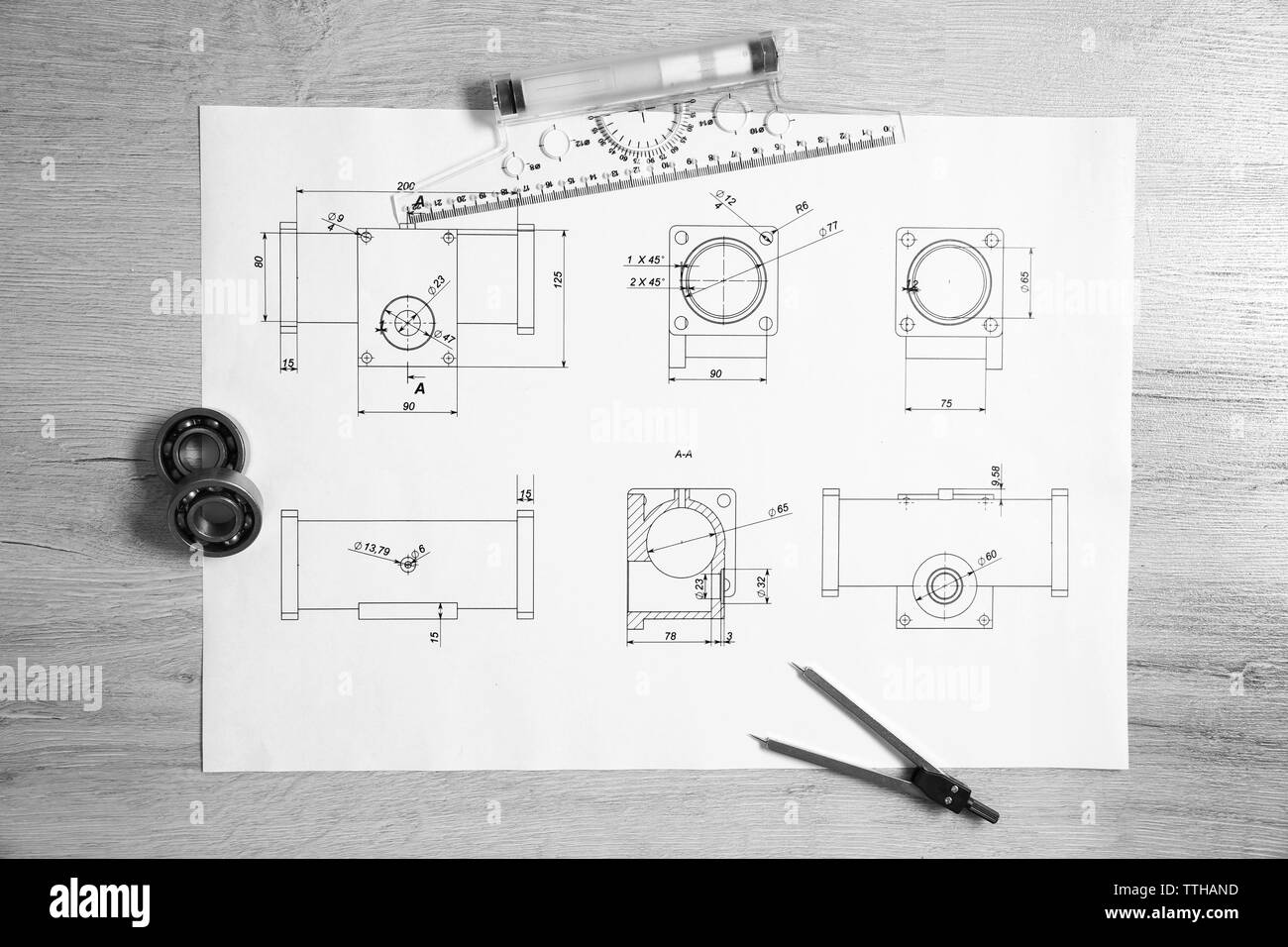 Project drawing and digital multimeter top view Stock Photo Alamy