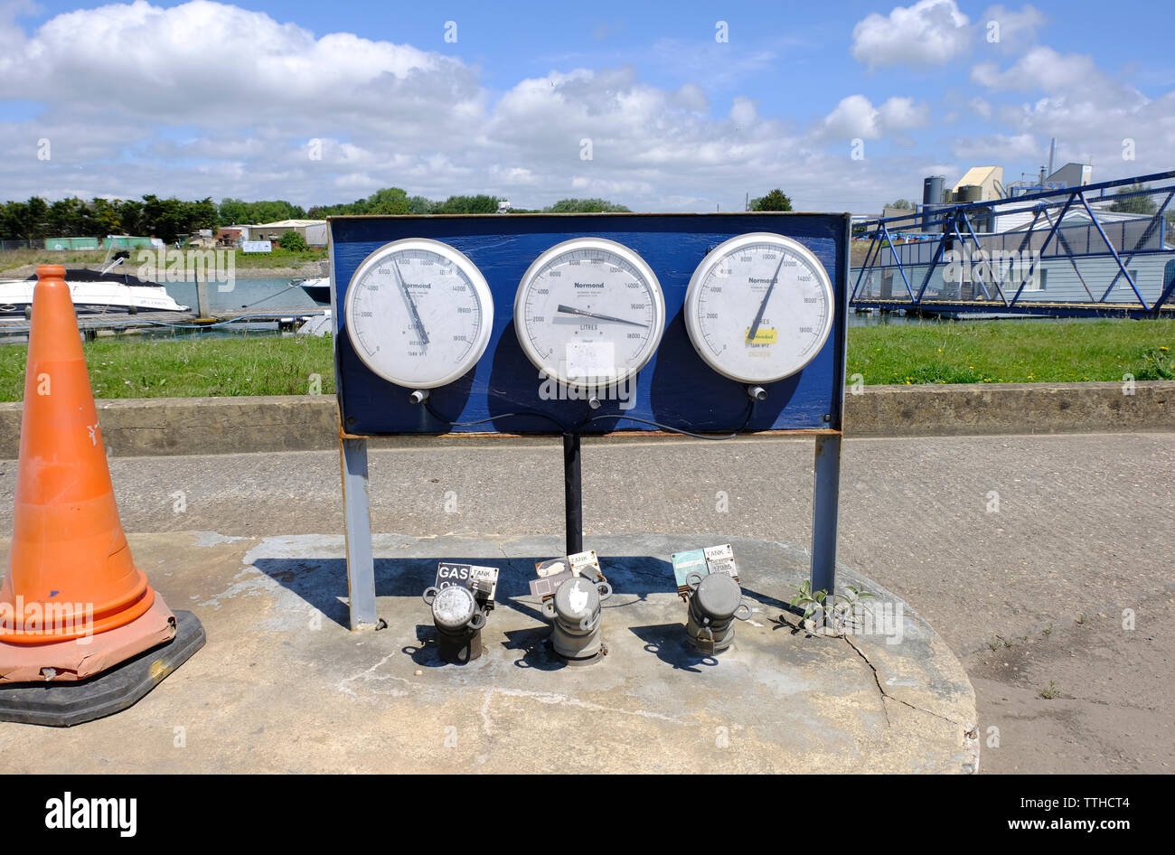 Littlehampton Marina, West Sussex, UK.Marine  Harbourside fuel gas supply gauges Stock Photo