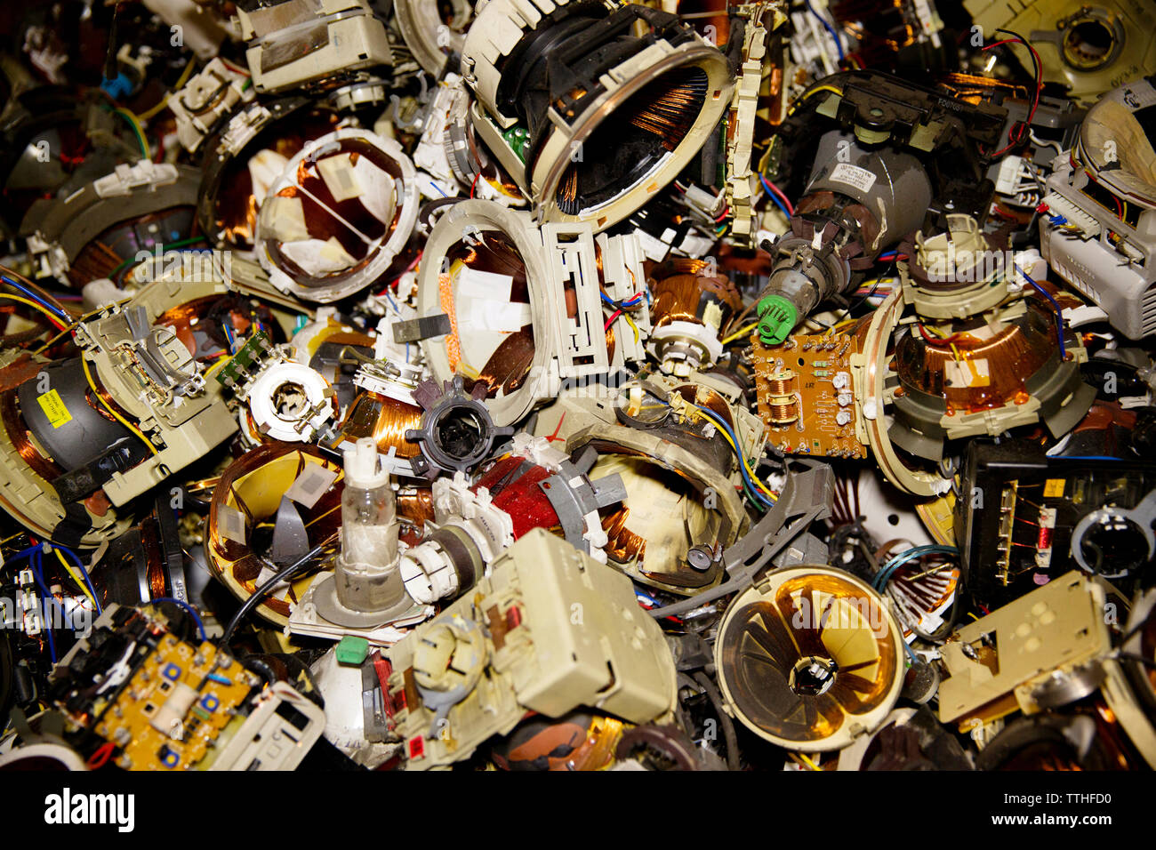 Close-up of ruined electrical equipment in recycling plant Stock Photo