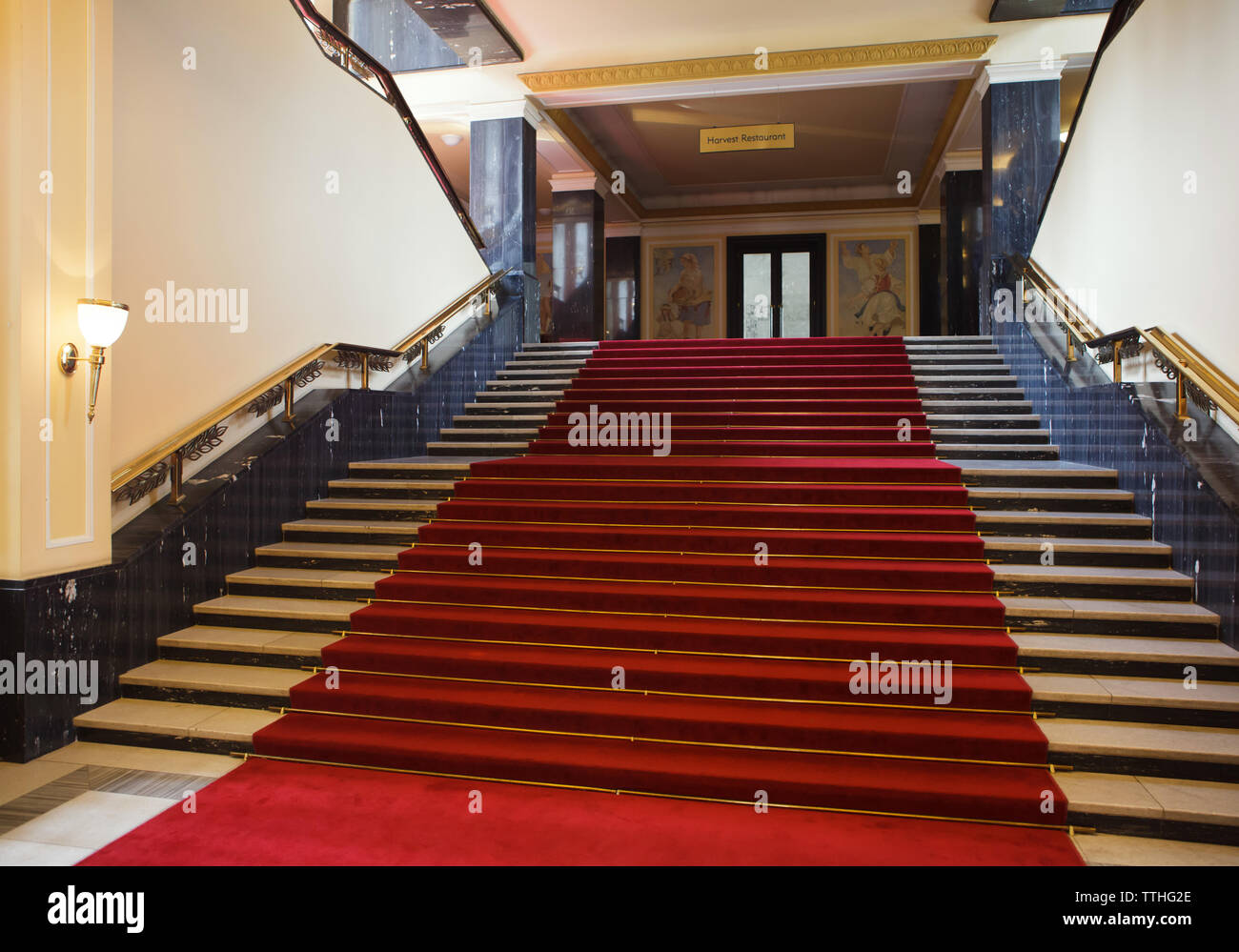Main staircase in the Hotel International in Dejvice district in Prague ...